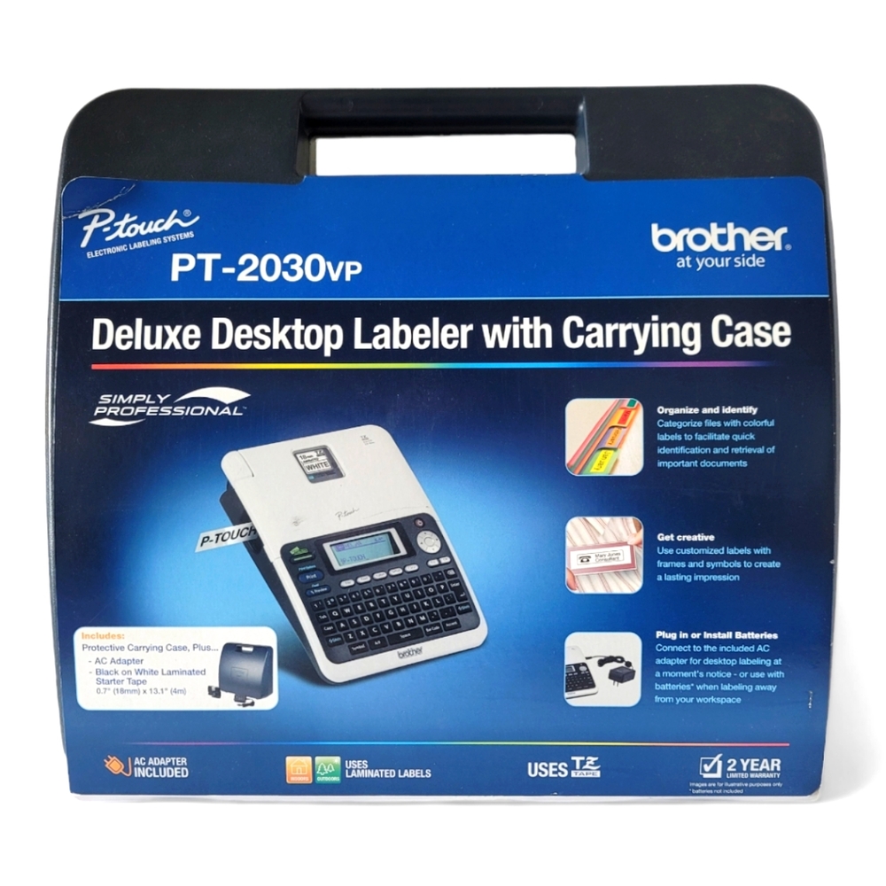NEW Brother P-Touch PT-2030VP Deluxe Desktop Label Maker & Carrying Case